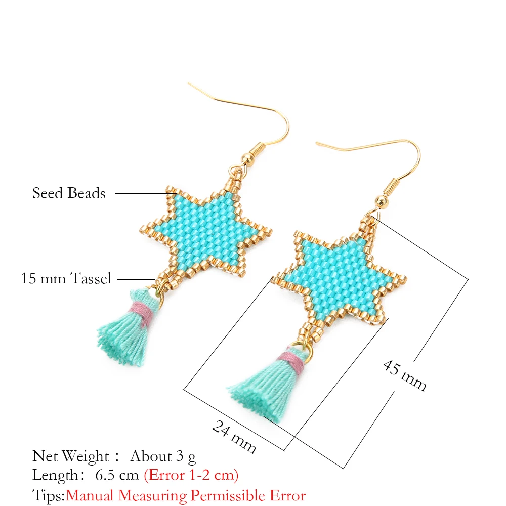 Go2Boho Green Hexagonal Star Hook Earrings Bohemia Miyuki Seed Beads Retro Tassel Earrings Accessory For Women images - 6
