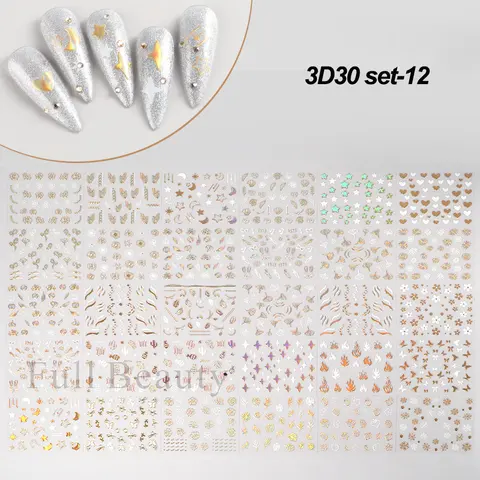 20sheets Gold 3D Art Art Stickers Hollow Decals Mixed Designs Adhesive Flower Nail Tipy Dekorace Salon Příslušenství LAAD301-326