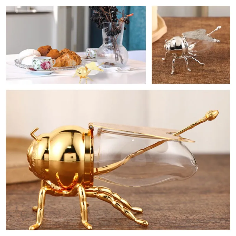 

Bee-shaped honey pot storage distribution container European-style home decoration kitchen spice seasoning jar with spoon