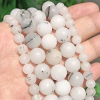 matte white jade beads natural black spot round loose stone beads for jewelry making diy handmade bracelet accessories 15