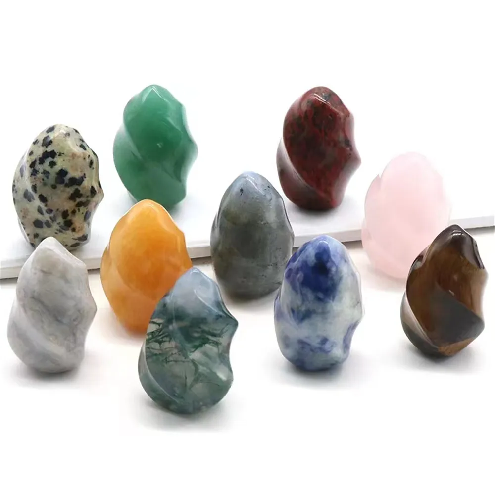 Natural Crystal Flame Stone Carving Quartz Handmade Crafts Mini Crystal Torch Gem Gift Home Ornaments