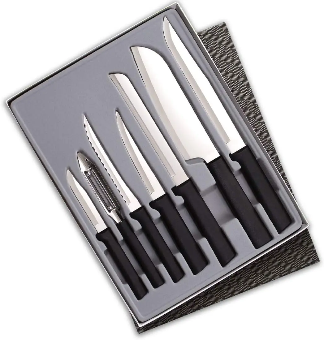 

Knife 7 Kitchen Knives Starter Gift Set Stainless Steel Resin USA, 11 3/8 Inches, Black Handle