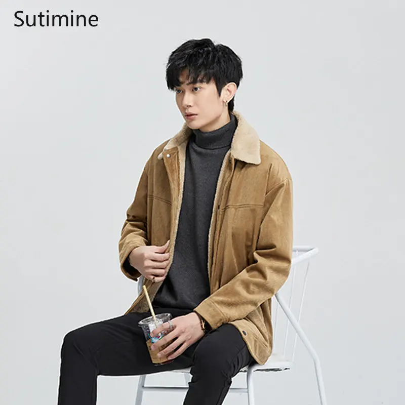 Coat Men Winter Korean Button Fashion Lapel Cotton Padded Clothes Thickened Plush Loose Casual Pockets  Men Clothing