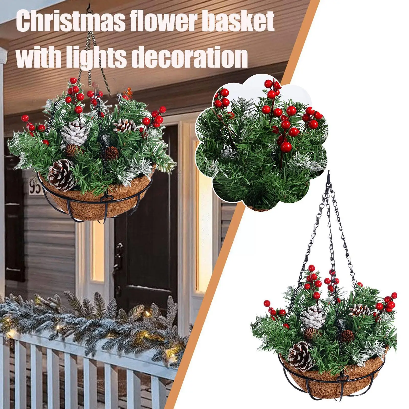 

Подвесная корзина из искусственных цветов, рождественские подвесные украшения, растение, Рождественская Зеленая елка, красное, веселая дек...