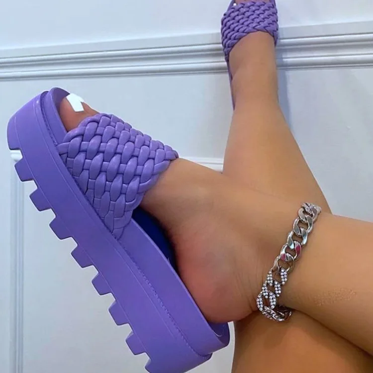 

Women's Wedges Sandals Slippers 2022 Summer New Fashion Thick-soled Flat Female Woven Platform Gear Shoes Open Toed Flip Flops