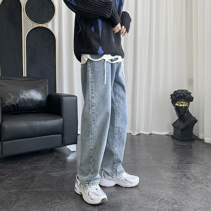 

Jeans Men's 2023 Streetwear Trend Fashion Pants Spring Casual Best Quality Wide Leg Denim Student Straight Blue Trousers C235
