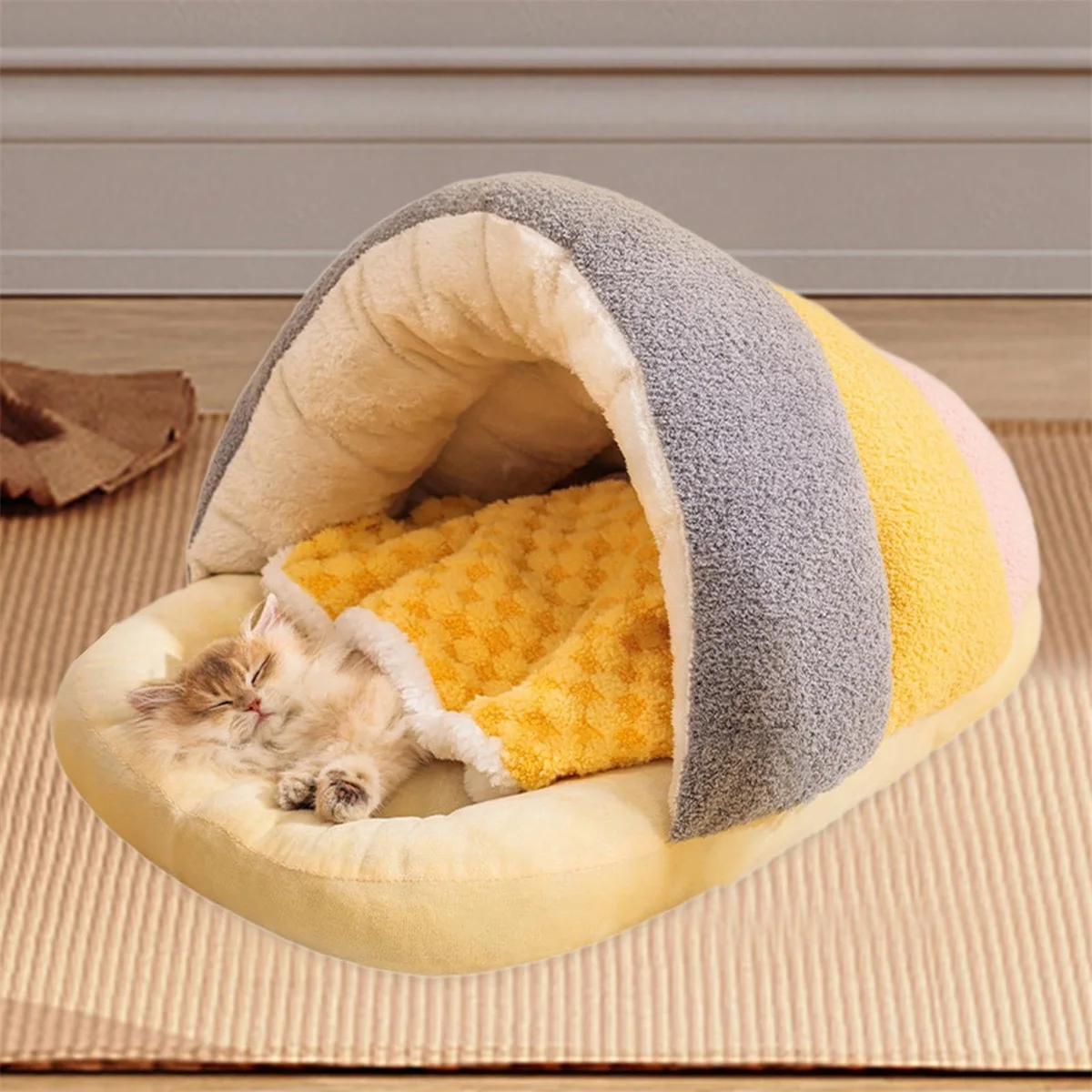 Кровать для собаки бархатная гробница теплая пещера милая спальная кровать