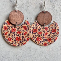 round wood disc exotic flower print cork crescent moon earrings 2022 bohemi feature dangle earrings rustic jewelry vacation gift