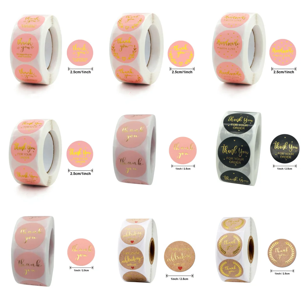 

500pcs/ roll Thank You Stickers Gold Foil Paper For Baking Handmade Wedding Packaging Gift Stationery Seal Label Kraft Stickers