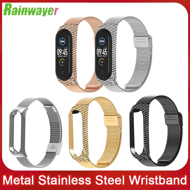 

Rainwayer Smart Wrist Band Bracelet Strap for Xiaomi Mi Band 3 4 MiBand 4 3 Strap Metal Bracelet Stainless Steel Wrist Strap Z2