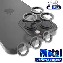 Protecteur de caméra à couverture complète, 3 pièces, anneau métallique en verre trempé pour iPhone 13 12 11 Pro Max 12 13