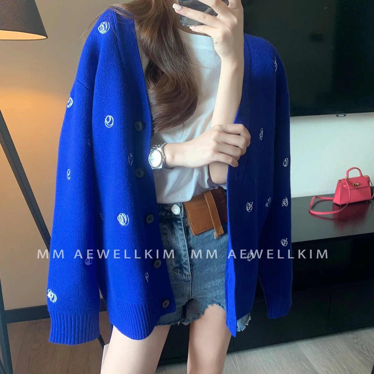 ADER ERROR Spring and Autumn New Men's and Women's Graffiti Thread Embroidery Wool Sweater Knitted Cardigan Coat Unisex