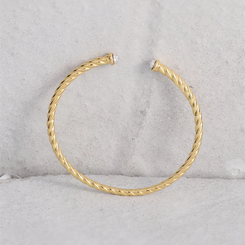 

New Women's Sterling Silver Bracelet Gold fried dough twist Thread Splice Zircon Adjustable Fashion Jewelry Couple Gift