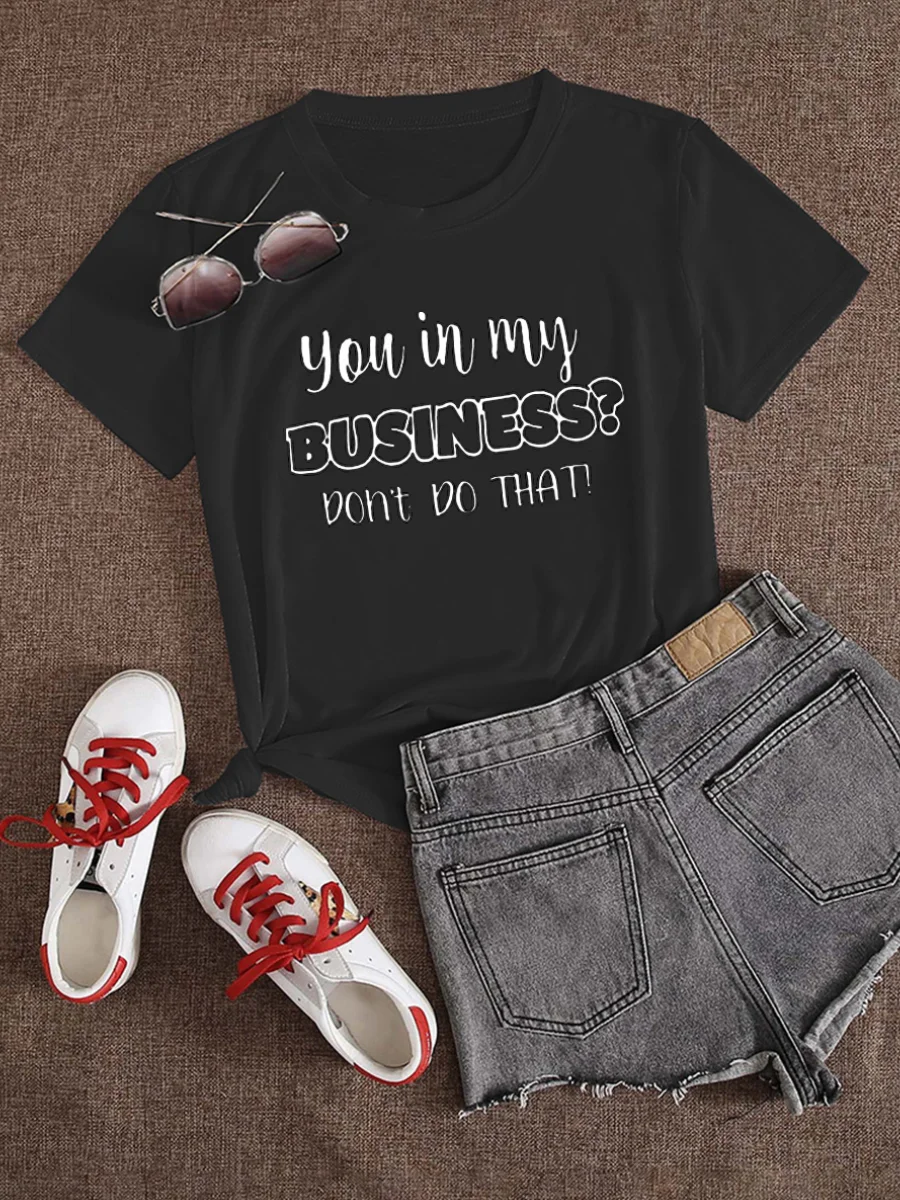 LW Plus Size Casual T-shirt Round Neck Letter Print T-shirt summer Short Sleeve Round Neck Medium Stretch T-shirt for women