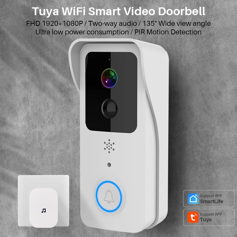 Умный Видеозвонок Tuya с Wi-Fi беспроводной дверной звонок IP-камера двухсторонний