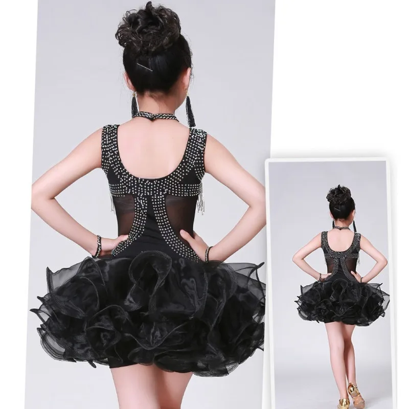 Детское платье с бахромой и блестками для латиноамериканских танцев |