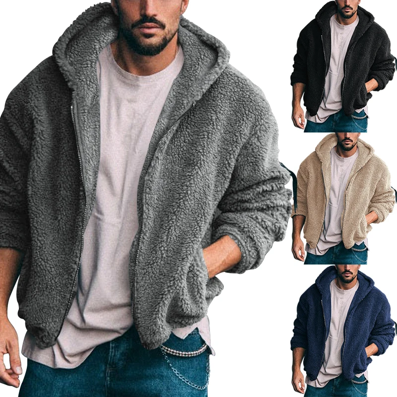 

2023 Men's Winter New Warm Hooded Zipper Jacket Casual Youth Trend Sports Coat Solid Color Top