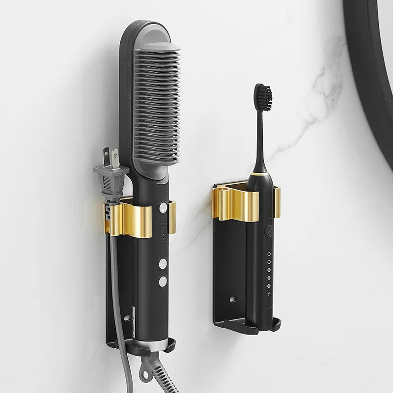 

2 In 1 Curling Iron Storage Rack Toothbrush Holder Bathroom Finishing Shelves Wall Free-Punch Razor Electric Toothbrush Storage
