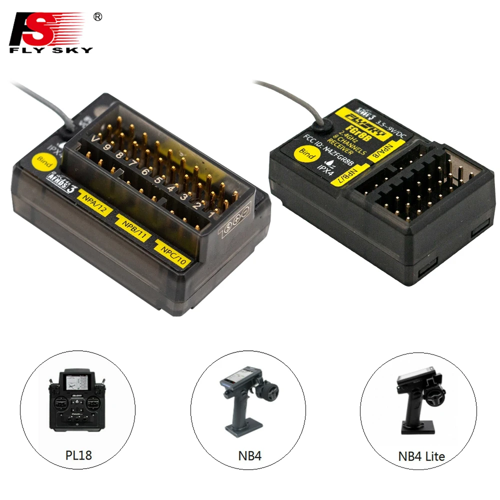 Приемник Flysky FGR8B FGR12B 3,5-9,0 в 2,4 ГГц AFHDS 3 с одной антенной, совместимый с родственниками, контроллер дистанционного управления NB4 для радиоуправляемого автомобиля/лодки