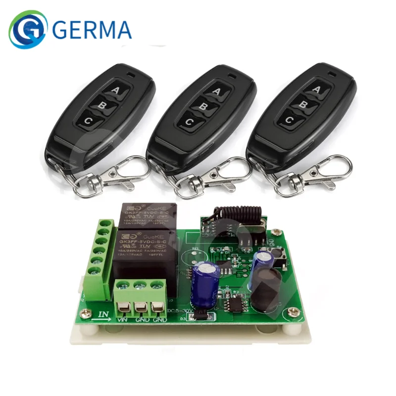 GERMA RF 433Mhz Universal Remote Control DC 6V 12V 24V 2CH Relay Module Receiver controllor Switch for motor lamp LED door