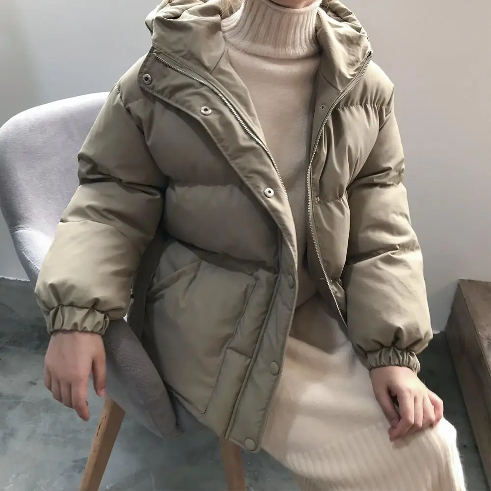 2021 Women's Jacket Streetwear Casual Padded Winter Warm Coat Femme Black Parkas with Sashes Hooded Korean Style Women Clothing