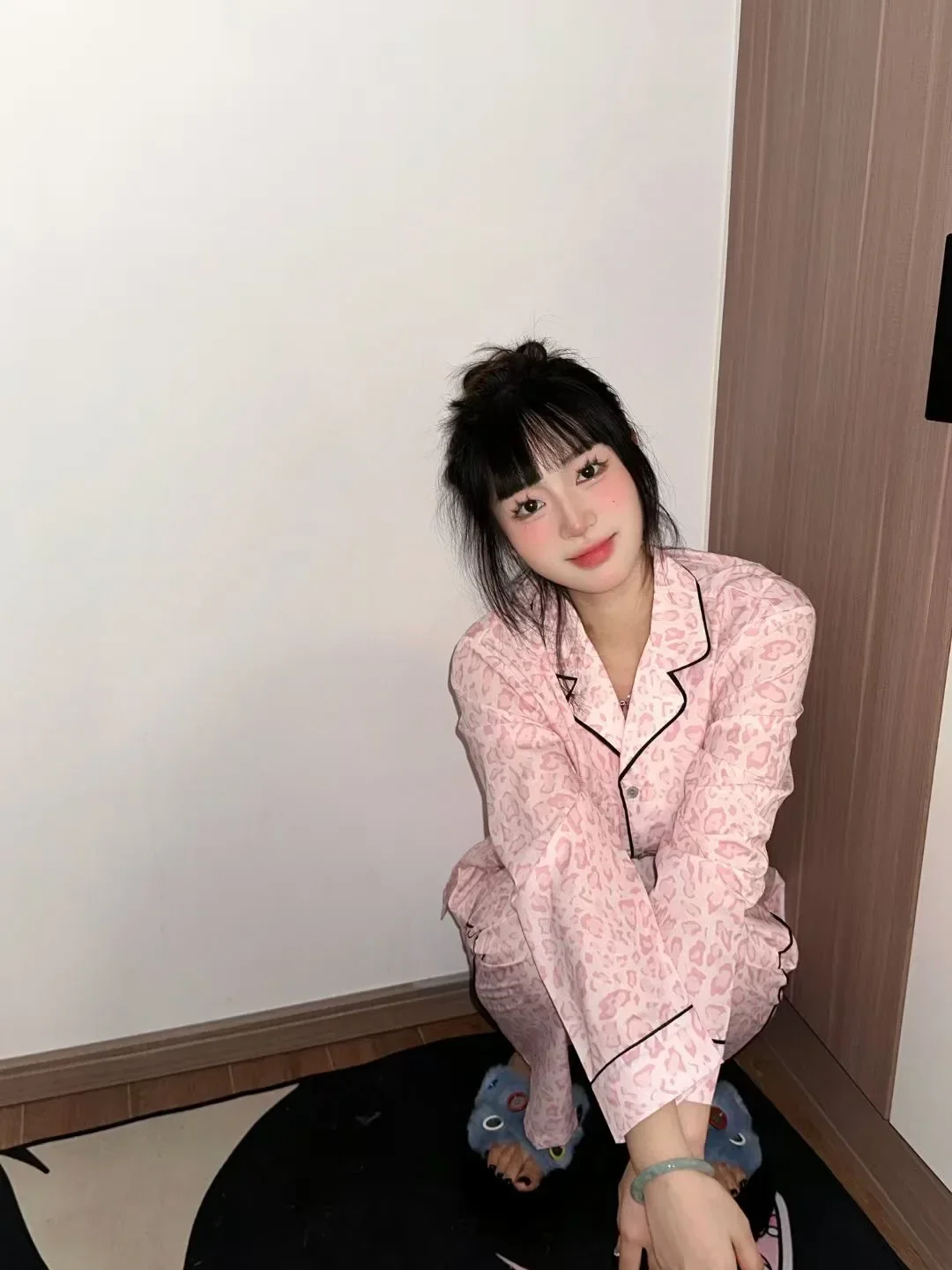 Victoria Tencel Soft Leopard Print Pajamas Set Short Sleeve Long Pants Spring and Autumn Women's Home Clothes