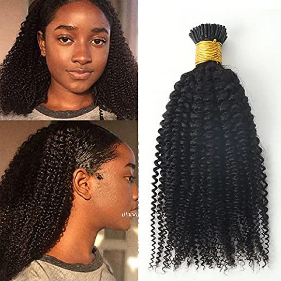 

Kinky Curly I Tip Hair Extension Human Hair Pre Bonded Brazilian Remy Stick I Tip Hair Small Curly Micro Link Hair 100 Strands