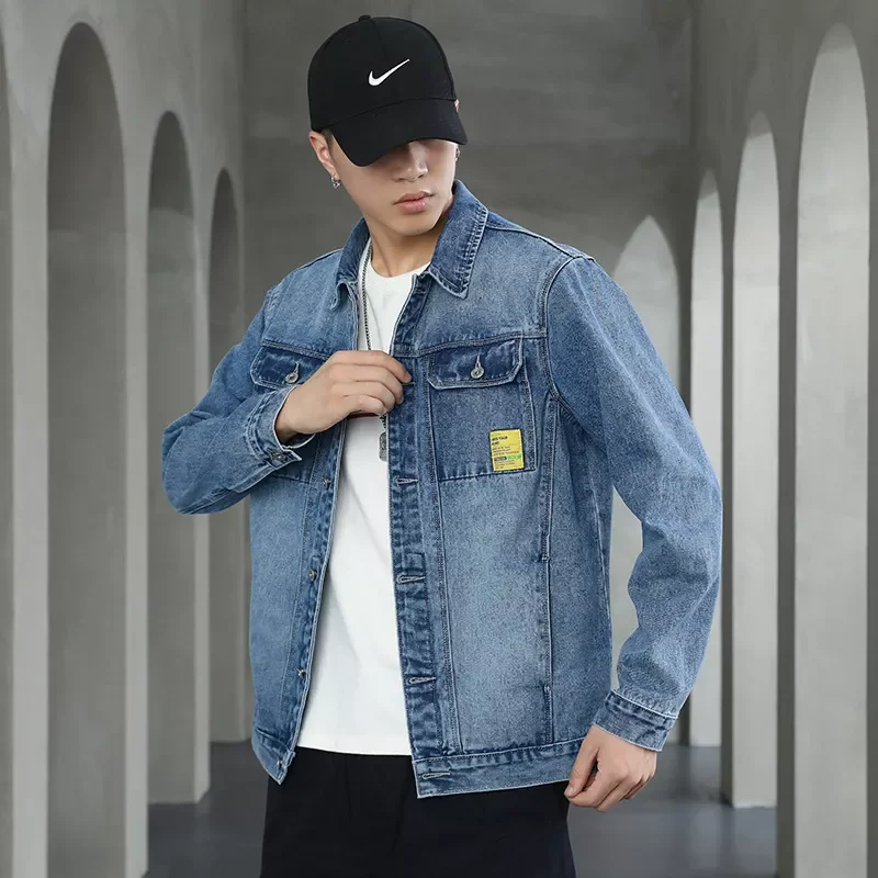 

2022NEW 5xl 7xl Men Denim Outfit Real 2021 New Solid Color Harujuku Coats Mens Jacket Men Fashion Casual Loose Jean Blue Coat