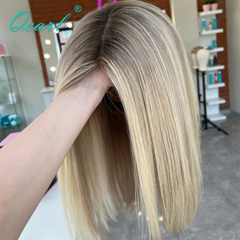 Bob Wig Lace Front Human Hair Wigs Honey Ash Blonde Lace Frontal Wigs 13x4 Silky Straight Short Glueless Virgin Hair 150% Qearl