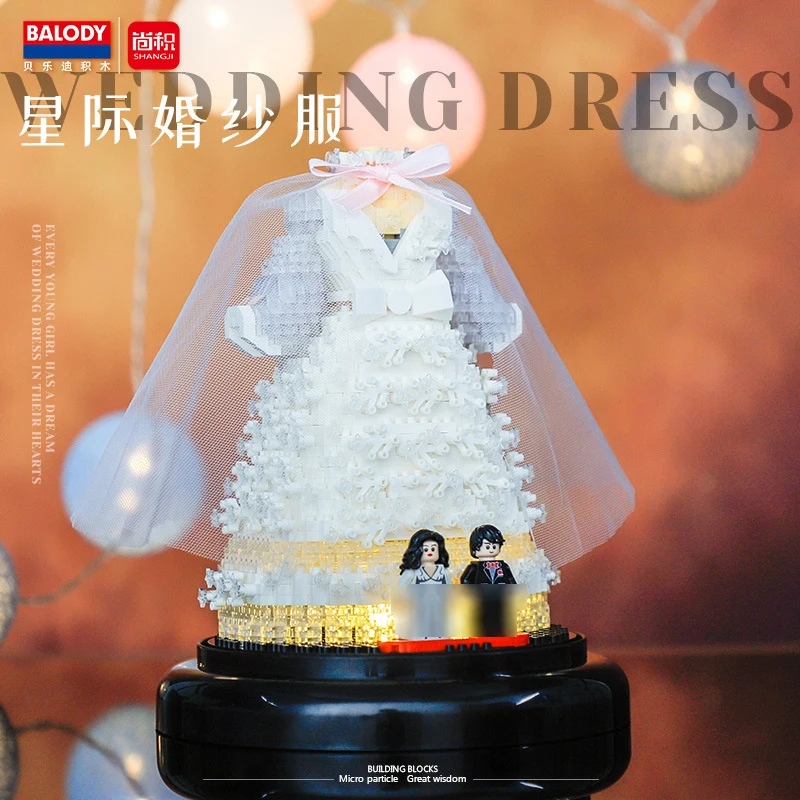 1375pcs+ BALODY Romantic 3D Wedding Dress Micro Building Block Assembly Model Mini Brick Toys For Girlfriend Propose Gift 18415 - купить по
