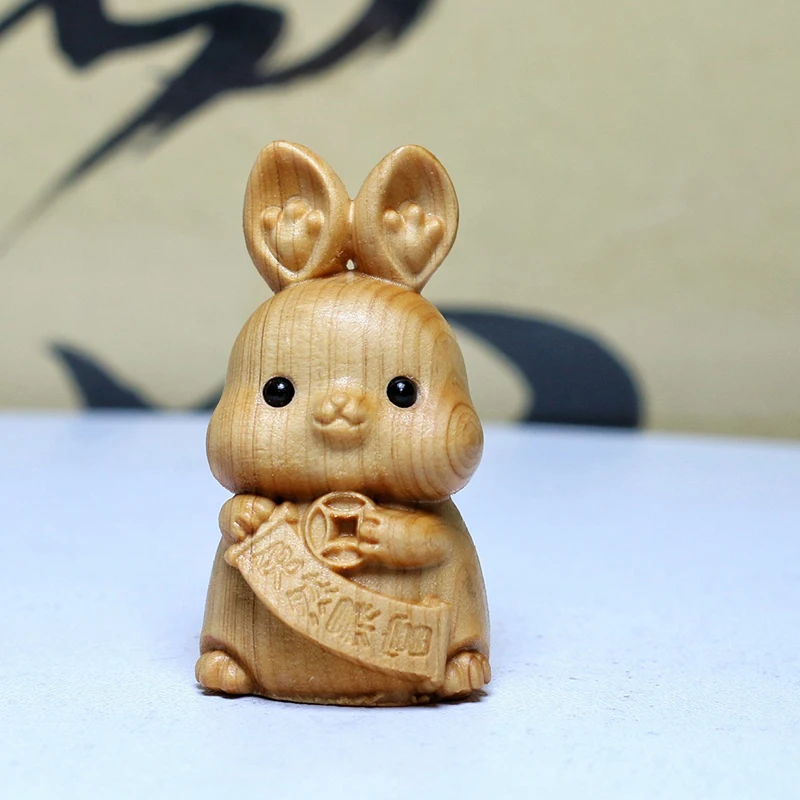 Мини-резьба по дереву пасхальный кролик украшения статуя зодиака счастливый