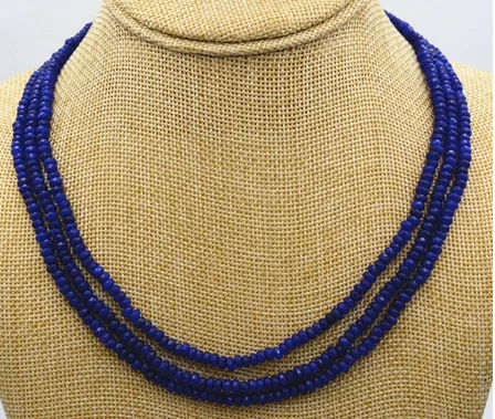 

New NATURAL 3 Rows 2X4mm FACETED DARK Blue Sapphire BEADS NECKLACE