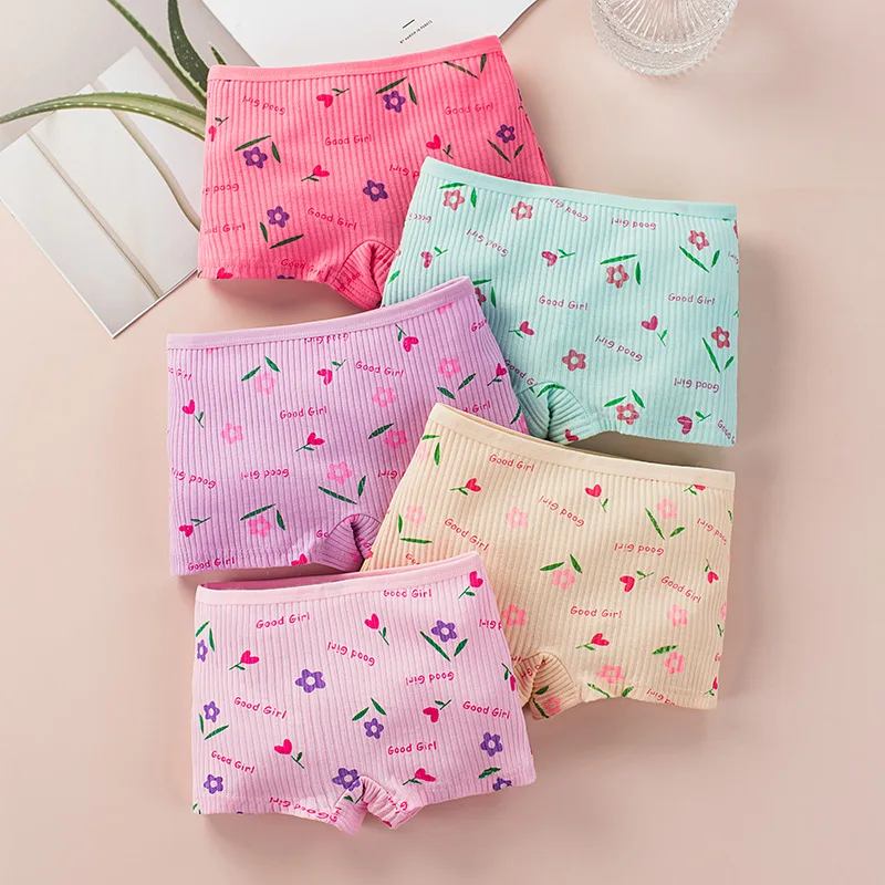 

Girls Underwear Teenagers Panties Boxers 2022 Floral Print Shorts for Kids 2 To 12Yrs Children's Clothes Baby 100% Cotton Briefs