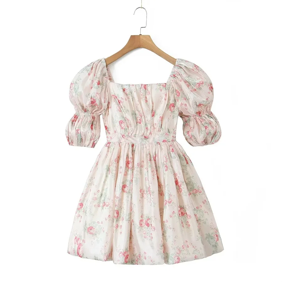 

2023 Sweet Style Women Dress Square Collar Puff Sleeve Elegant Mini Dress Summer Fashion Ball Gown Princess Dress