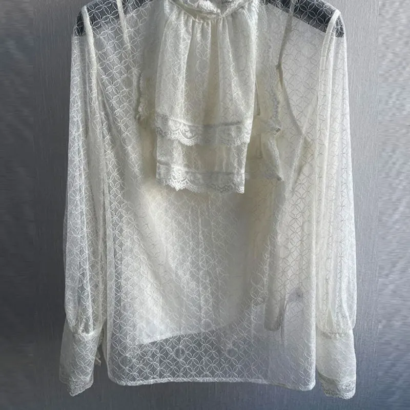 

2023Fashion New Wool Camisole 2Piece Sets Elegant Vintage Half High Collar Lace Shirts Temperament Chic Top Quality For Women