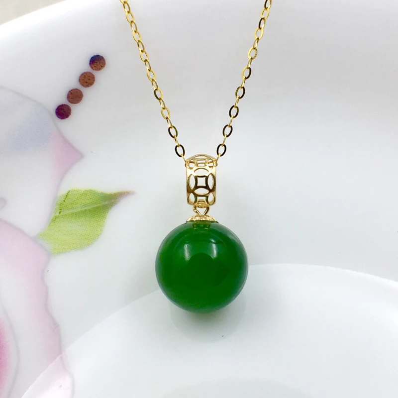 SHILOVEM 18k желтое золото Натуральная Зеленая яшма кулон нет ожерелье изящные