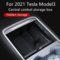 car central armrest storage box for 2021 tesla model 3 center console flocking trunk organizer containers car accessories