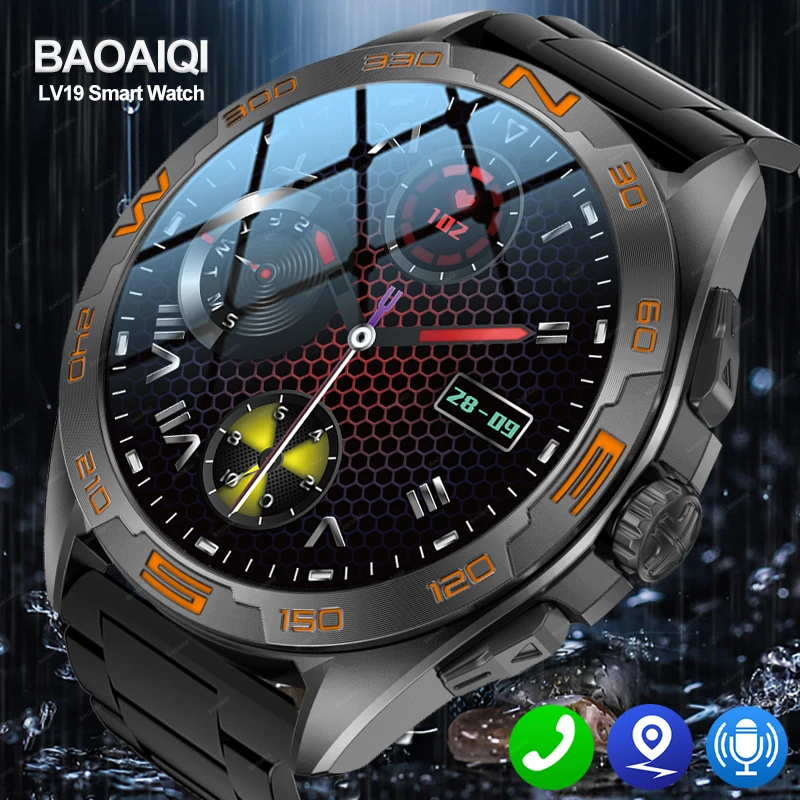 Смарт-часы LV19 Smart Watch Men 466*466 AMOLED Screen Bluetooth Call GPS Track Sport Waterproof Watches Heart Rate Smartwatch Compass