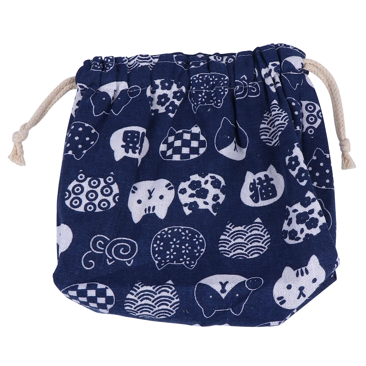 

1Pc Fashion Double-layer Thickened Japanese Style Bento Bag With Cotton And Drawstring (Blue)