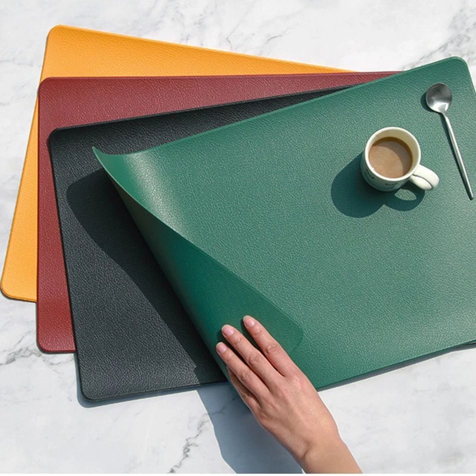 

4PCS Faux Leather Placemats Heat Resistant Easy To Clean Table Pad Mat for Home Office Hotel Restaurant Kitchen Dining Table