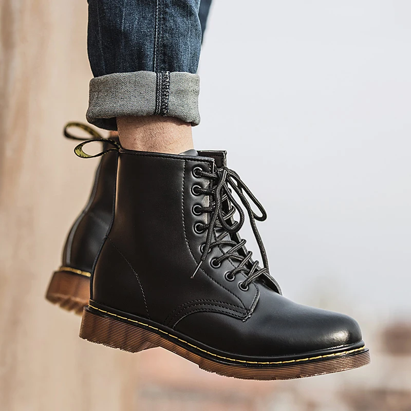 

New Men Leather shoes High Top Fashion Winter Warm Snow shoes Dr. Motorcycle Ankle Boots Couple Unisex boots shoe for men