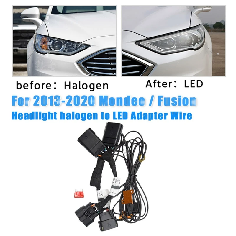 

For 2013-2020 Ford Mondeo / Fusion From Halogen To LED Headlight Adapter Wire Harness Head Light Upgrade Modified Wiring