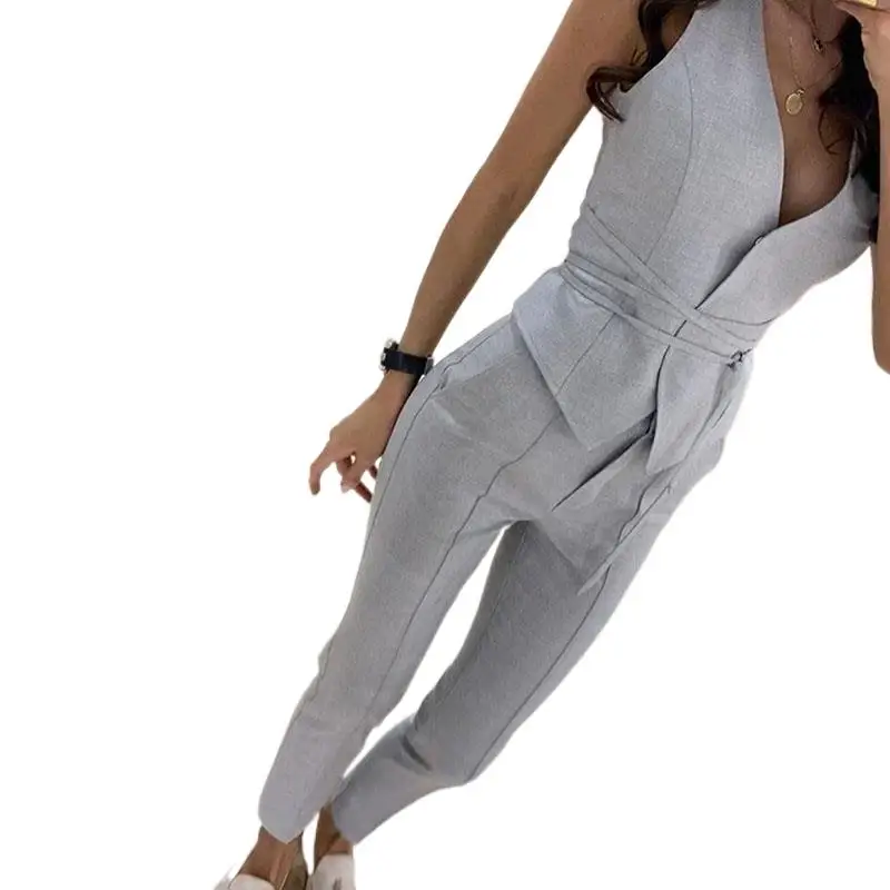 

Women Fashion Commute Clothes Sleeveless Outfit 2023 Summer New Suit Temperament Slim Waist Sexy Vest Pencil Pants Two-Piece Set