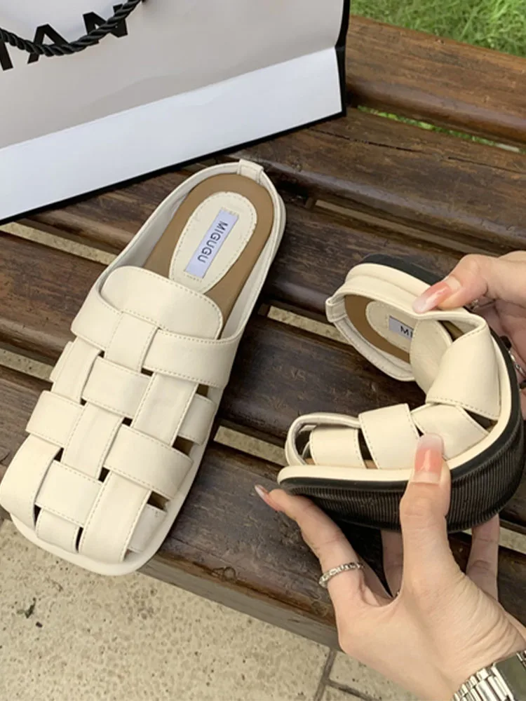

Women Flats Slippers Trend Weave Sandals Home Shoes 2022 New Summer Beach Slides Casual Ladies Shoes Slingback Flip Flops Mujer