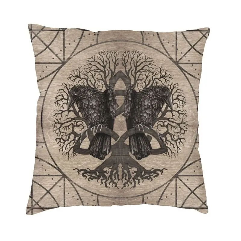 

Декоративные наволочки «Дерево жизни с воронами», деревянная текстура, квадратная наволочка для украшения дома