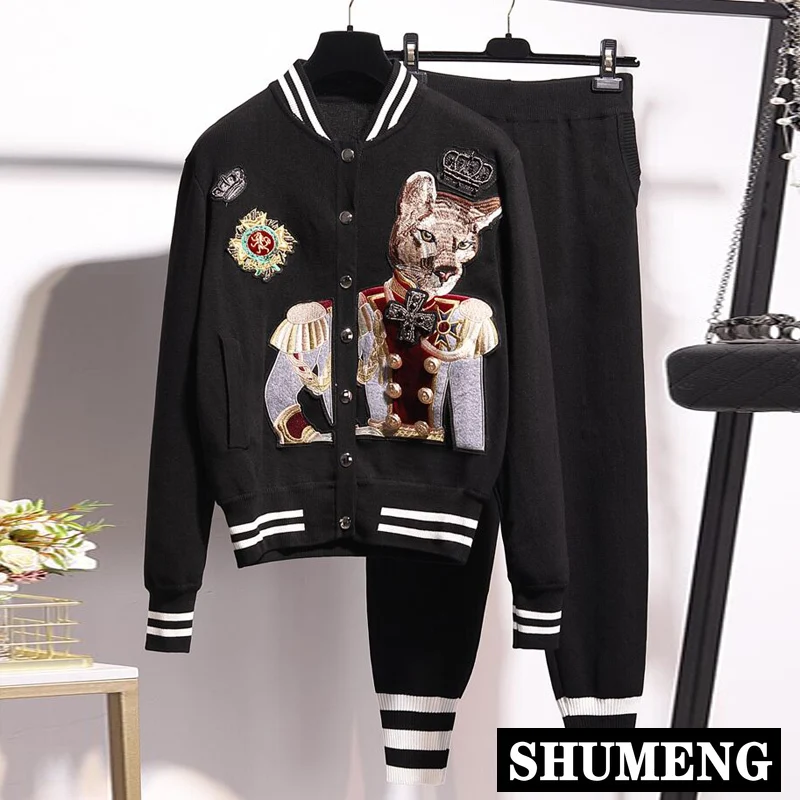 Hepburn Knitted Pants Set 2022 Autumn Winter Retro Embroidered Single-breasted Cardigan Sweater Jacket Pants 2 Piece Suit