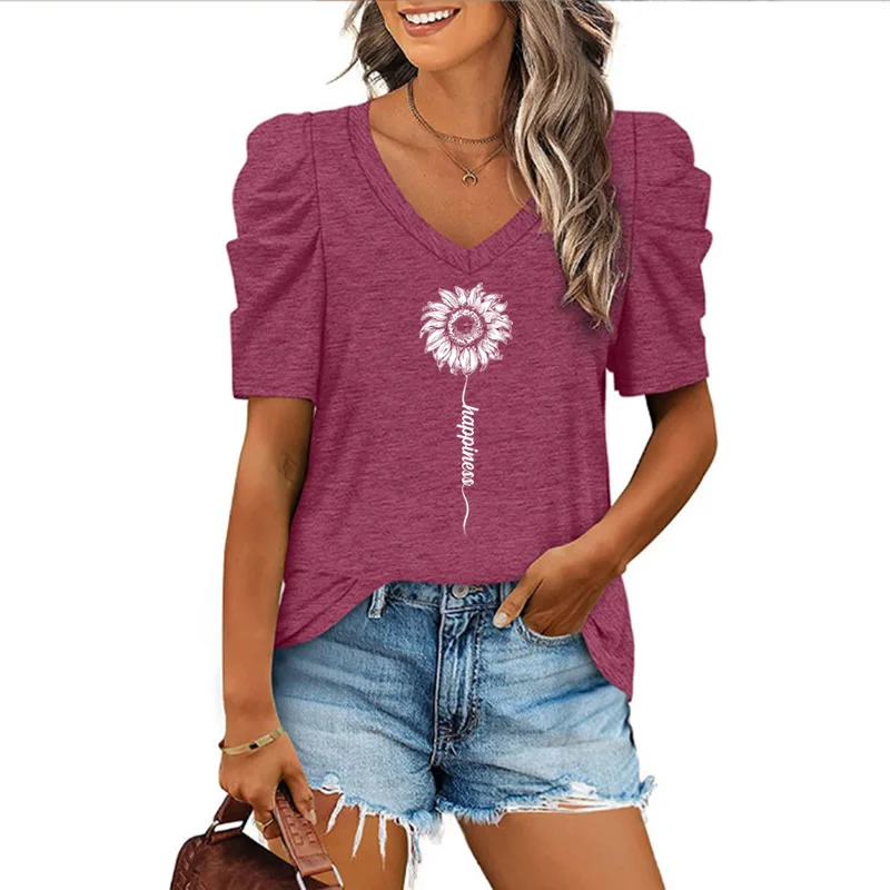 Женская футболка с V-образным вырезом коротким рукавом |