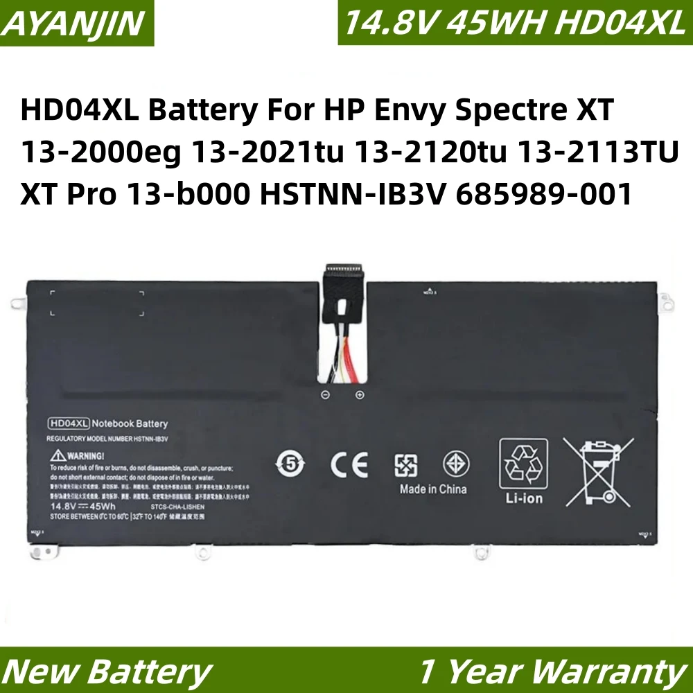Аккумулятор HD04XL 14,8 в 45 Втч для HP Envy Spectre XT 13-2000eg 13-2021tu 13-2120tu 13-2113TU XT Pro 13-b000 HSTNN-IB3V 685989-001