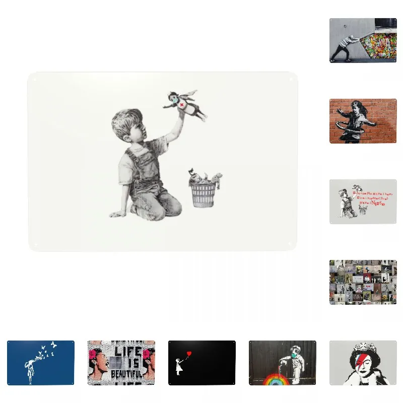 

Banksy Tribute To Nurses Metal Tin Signs Retro Street Pop Art Plaques for Office Store Pubs Club Man Cave Bar Wall Art Decor