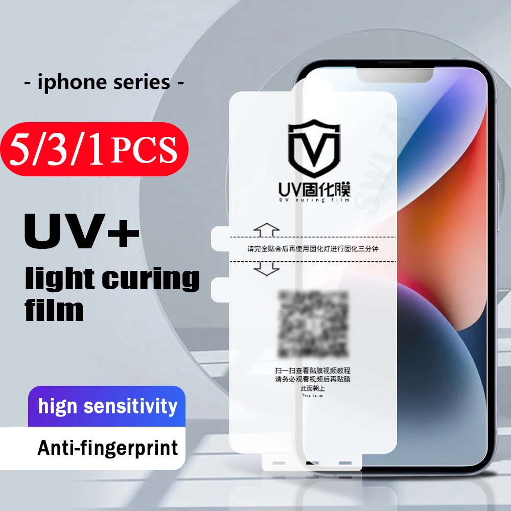 

5/3/1Pcs UV light curing film For iphone 13 pro Max 14 plus 12 mini 11 protective film X XR XS phone screen protector Not Glass